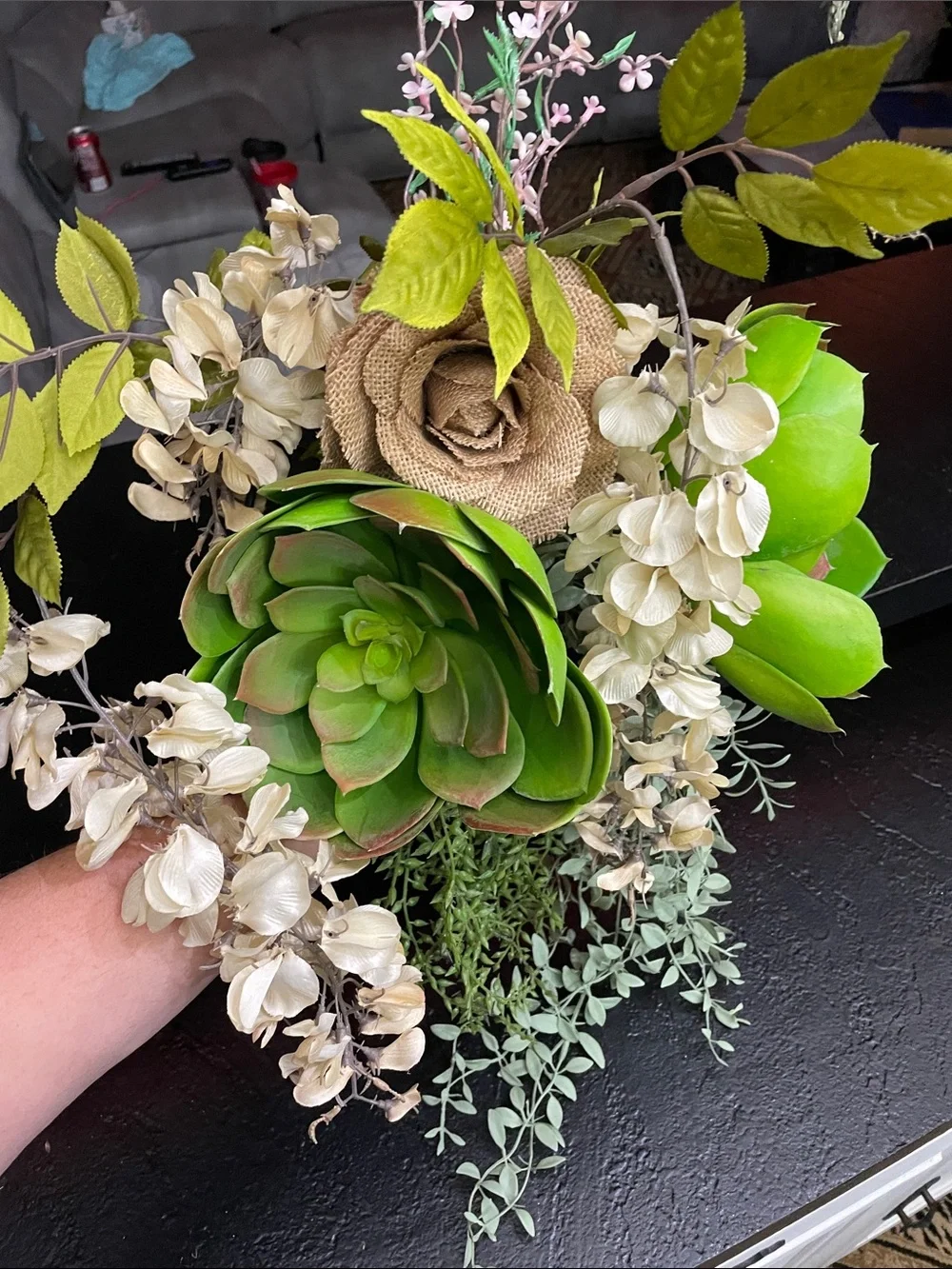 Artificial Floral Bundle with Cream Flowers and Greenery - Unbranded